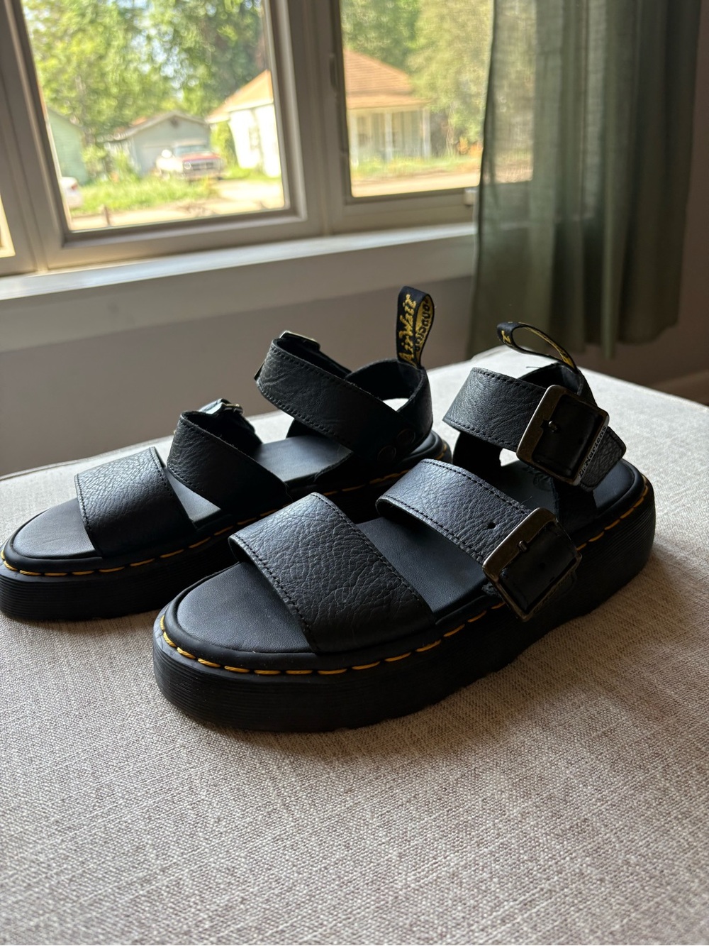 Dr. Martens Black Leather Strap Platform Sandals